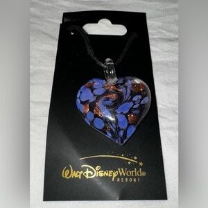 BNWT Walt Disney Resort Glass Heart Purple Glitter Cord Necklace